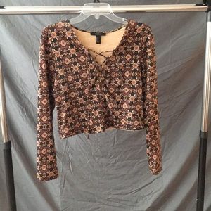 Lace-up Forever 21 Long Sleeve Crop Top
